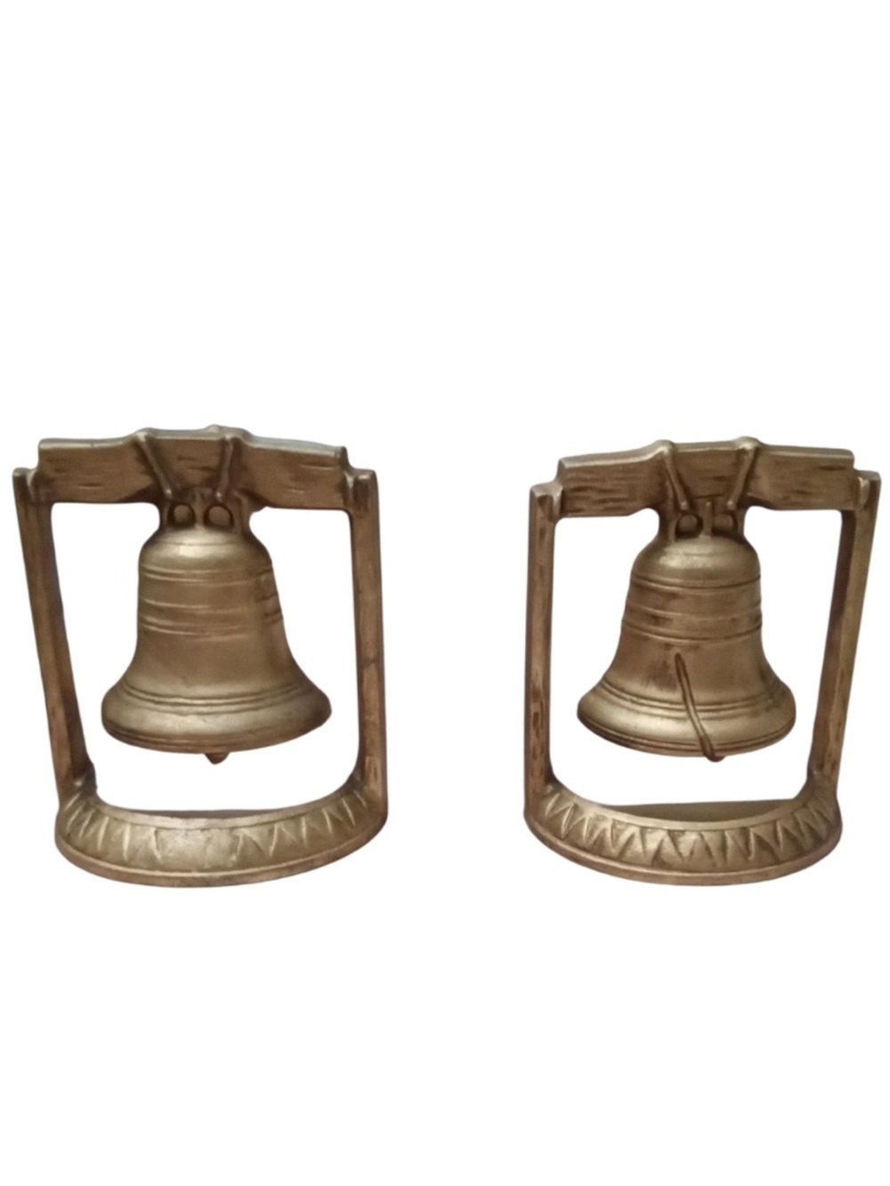 Pair of Vintage Brass Liberty Bell Bookends - Gold Tone